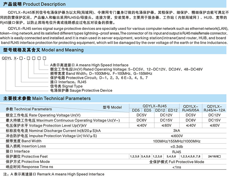 QDYLX-RJ45系列信号电涌保护器（SPD）